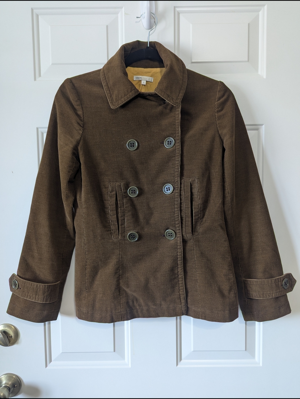 Vince Vintage Y2K women's Brown Corduroy Jacket Mustard Yellow Lining Sz 2 = XS
